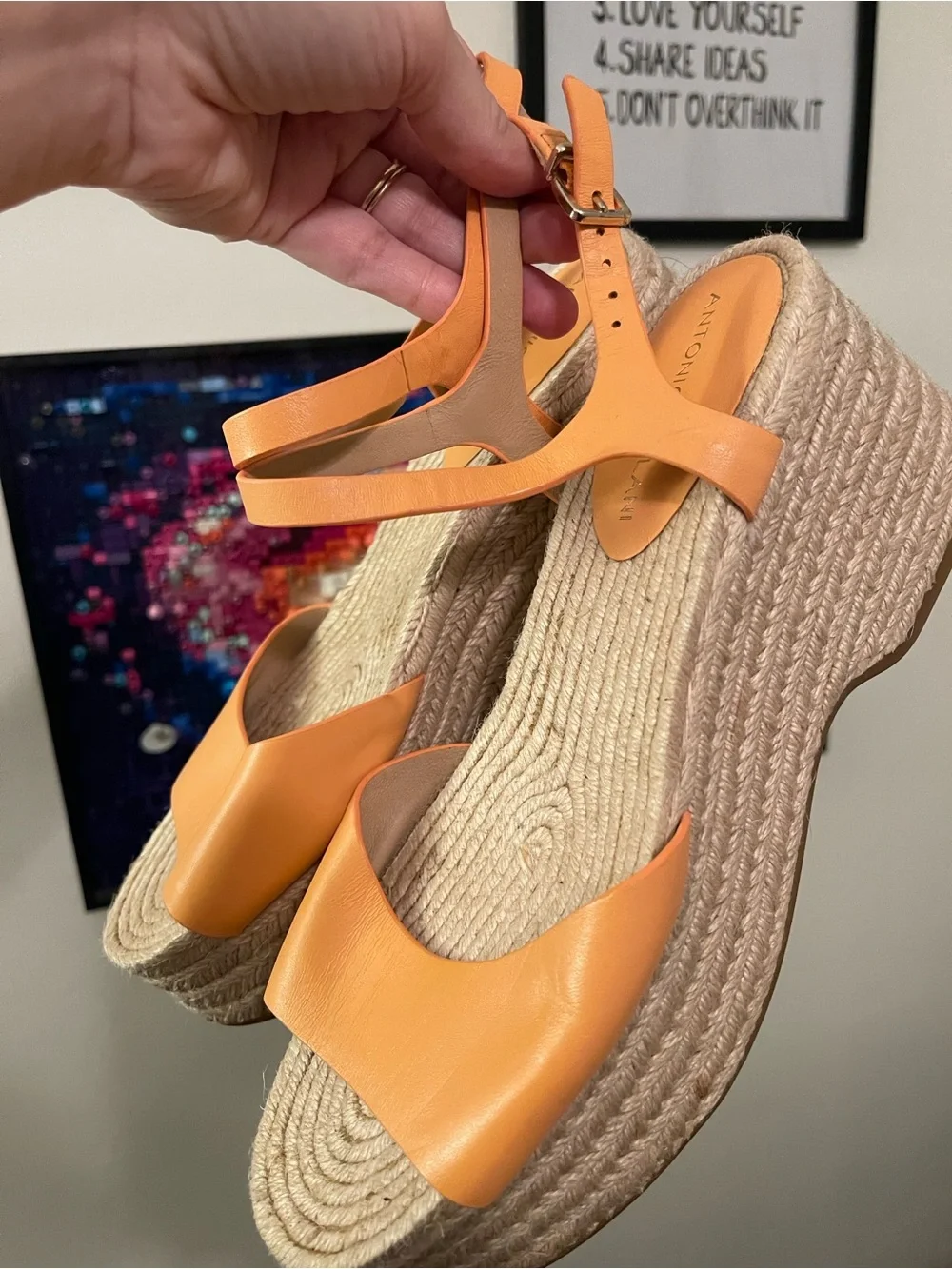 ANTONIO MELANI Orange Leather Espadrille Platform Sandals